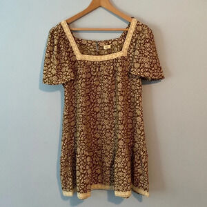 Tullabee brown boho floral mini dress size small NWOT babydoll fairy